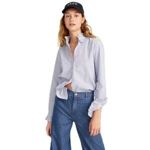 J.Crew Classic-fit Ruffleneck Shirt Stripe Size 2‎ NWOT